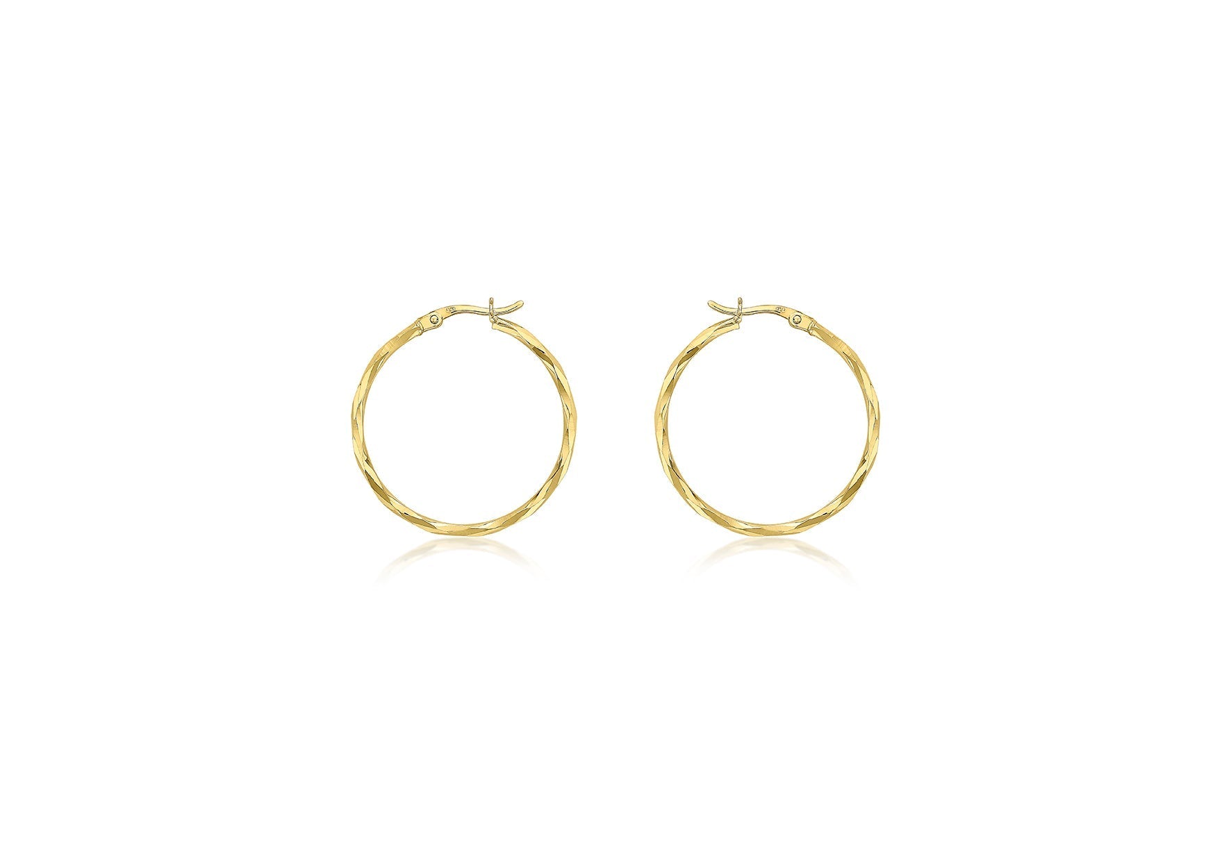 9ct Yellow Gold Diamond Cut Hoop Earrings 28mm