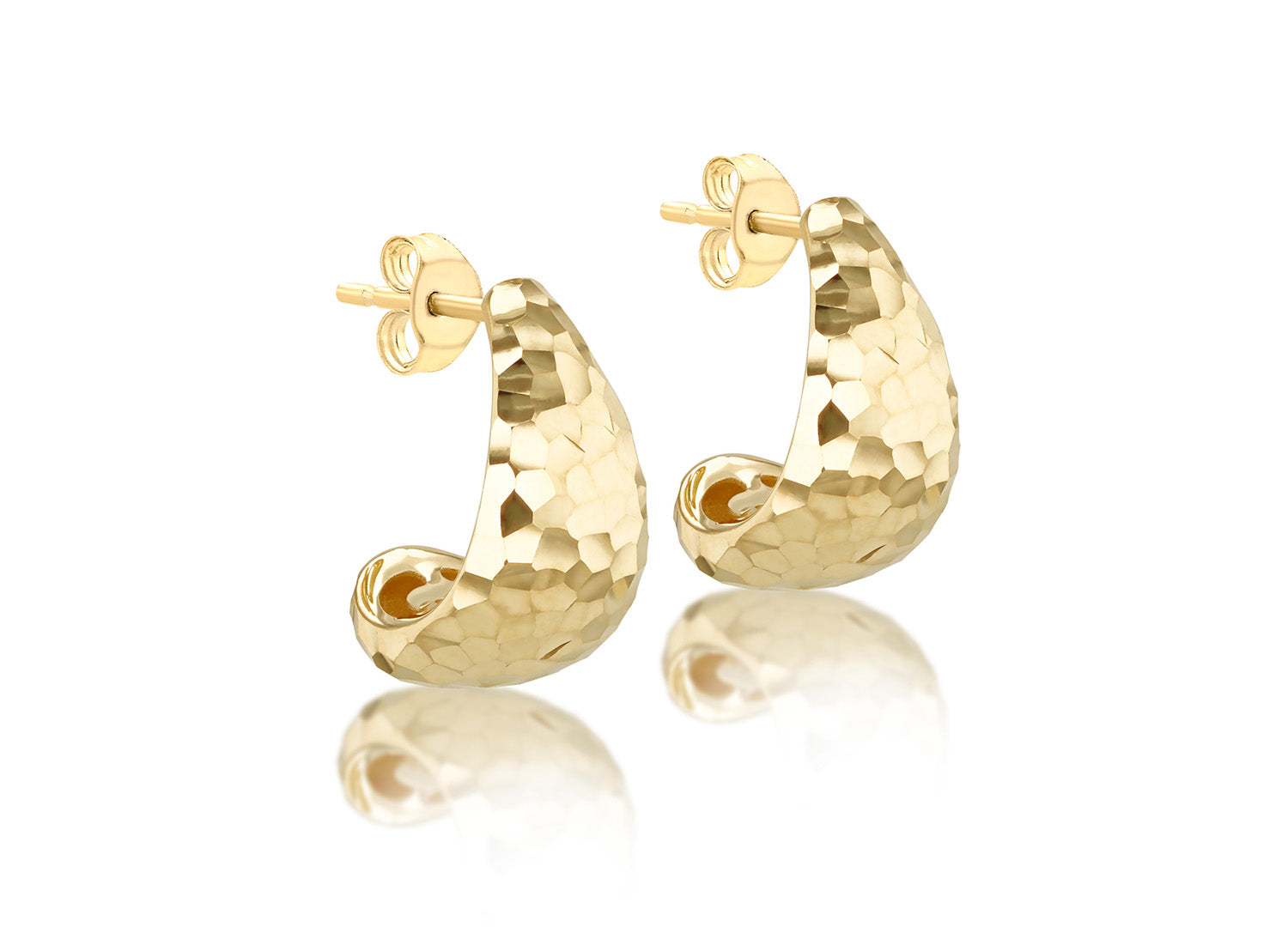 9ct Yellow Gold J Shape Stud Earrings