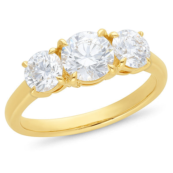 3ct Round Brilliant Cut Trilogy Lab Grown Diamond Engagement Ring In 18ct Yellow Gold