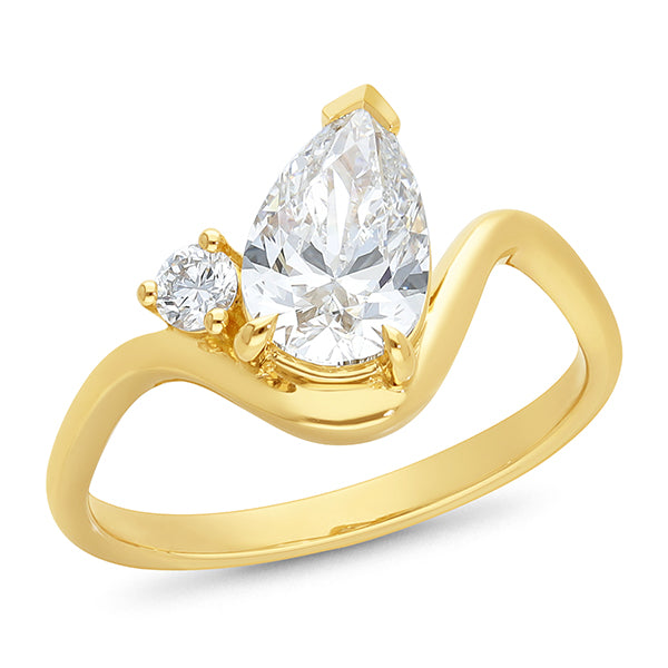 1.6ct Pear Cut Lab Grown Diamond Engagement Ring In 18ct Yellow Gold