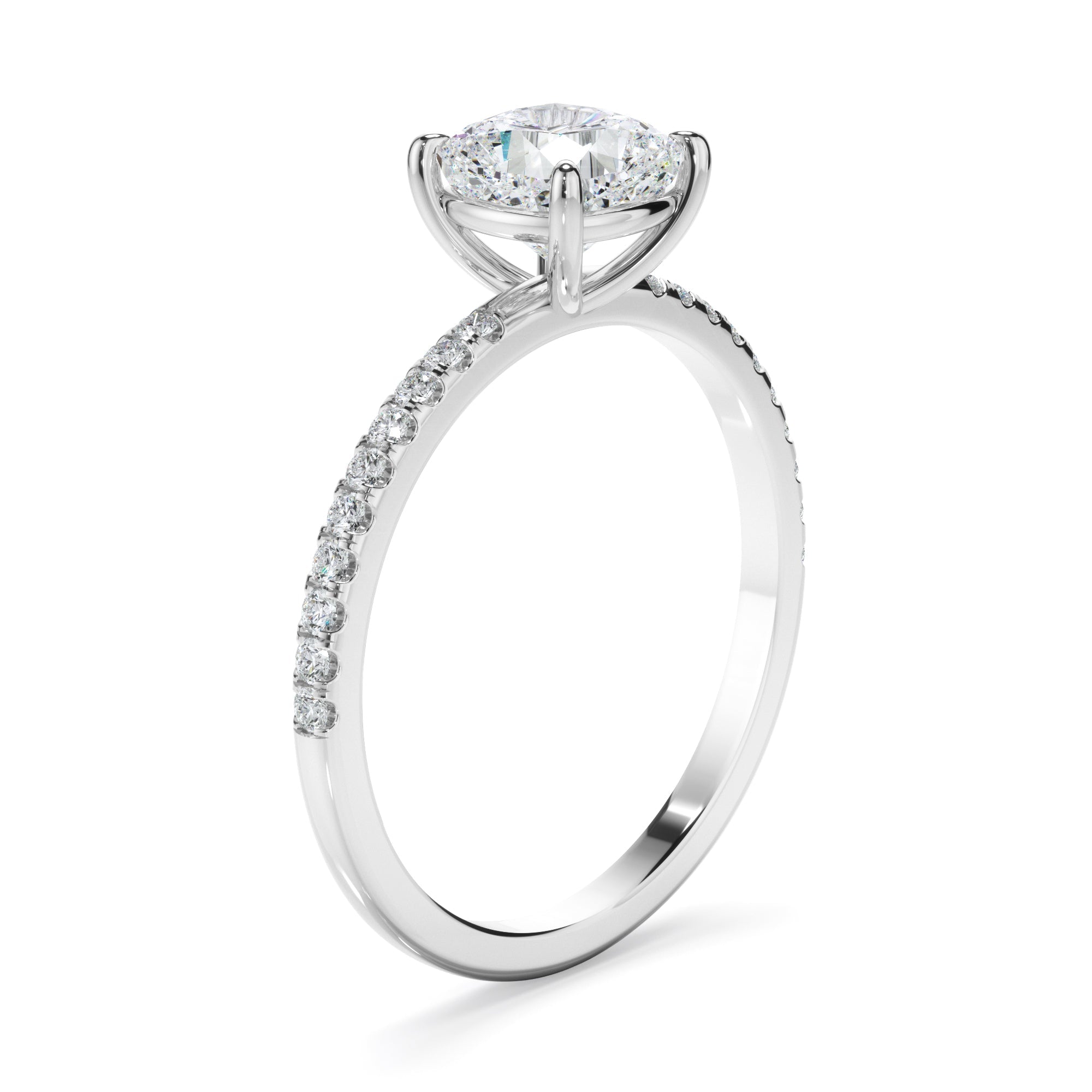 Cushion Cut Diamond Solitaire Engagement Ring With Pave Band