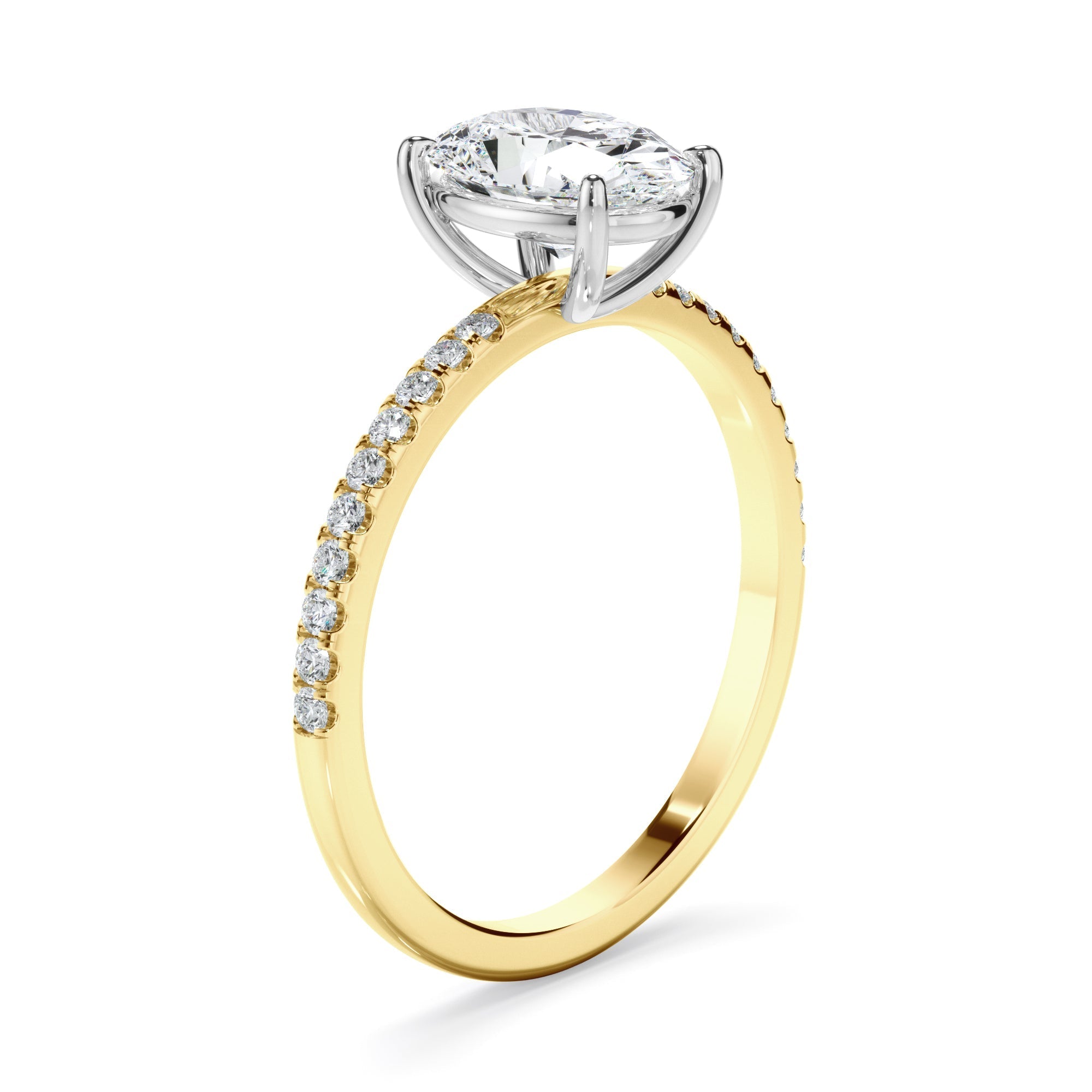 Oval Cut Diamond Solitaire Engagement Ring With Pave Band