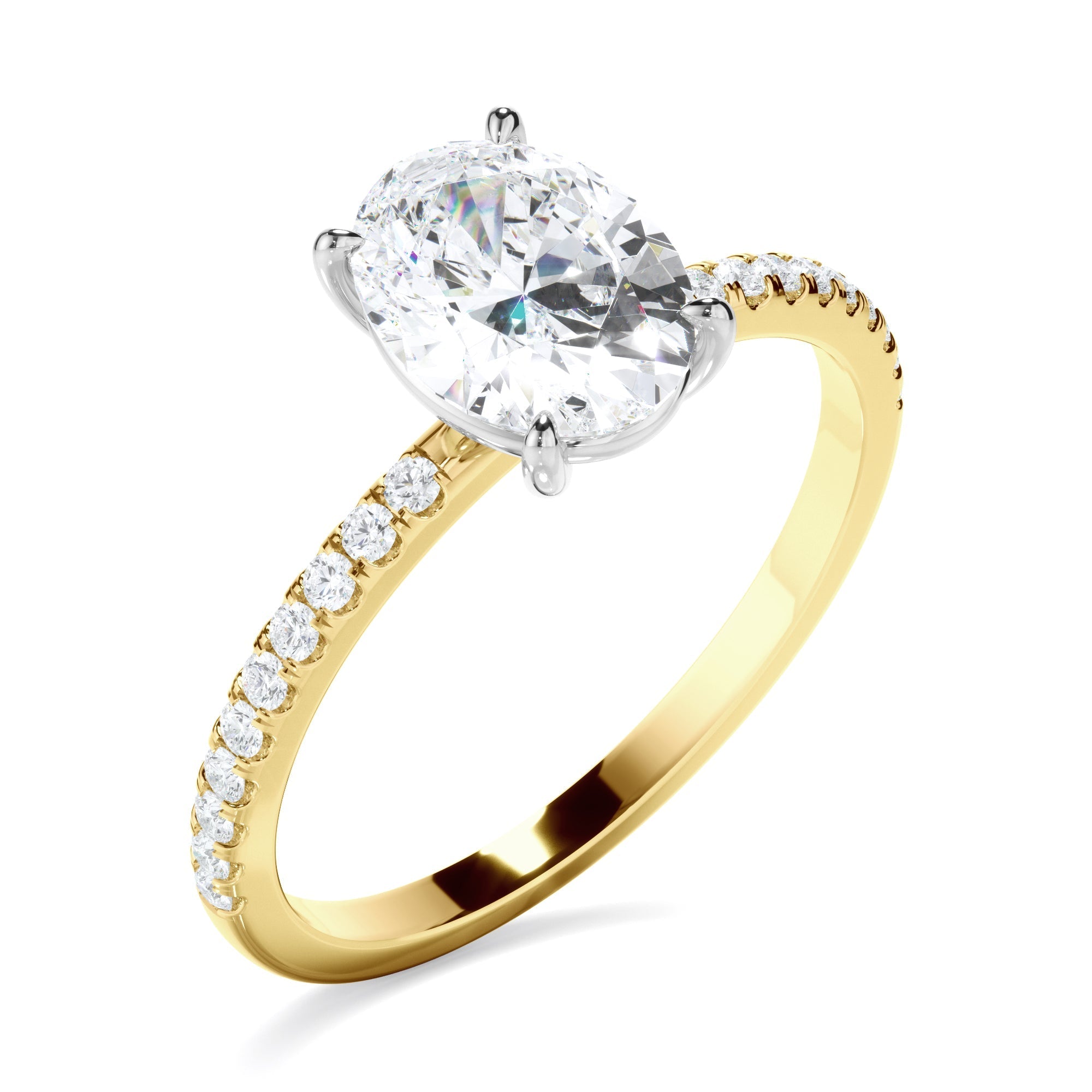 Oval Cut Diamond Solitaire Engagement Ring With Pave Band