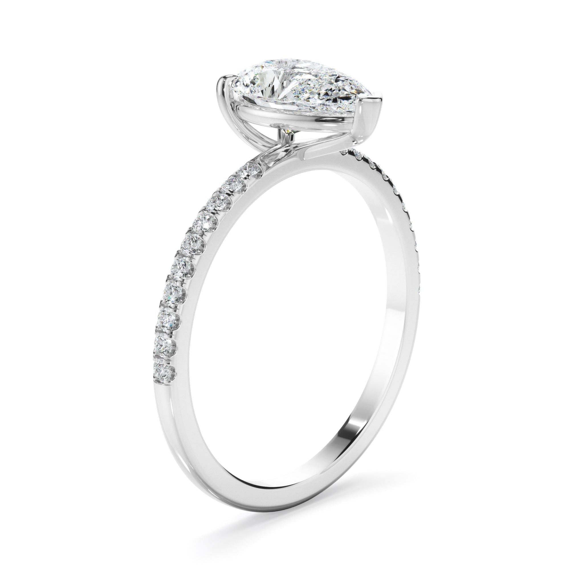 Pear Cut Diamond Solitaire Engagement Ring With Pave Band