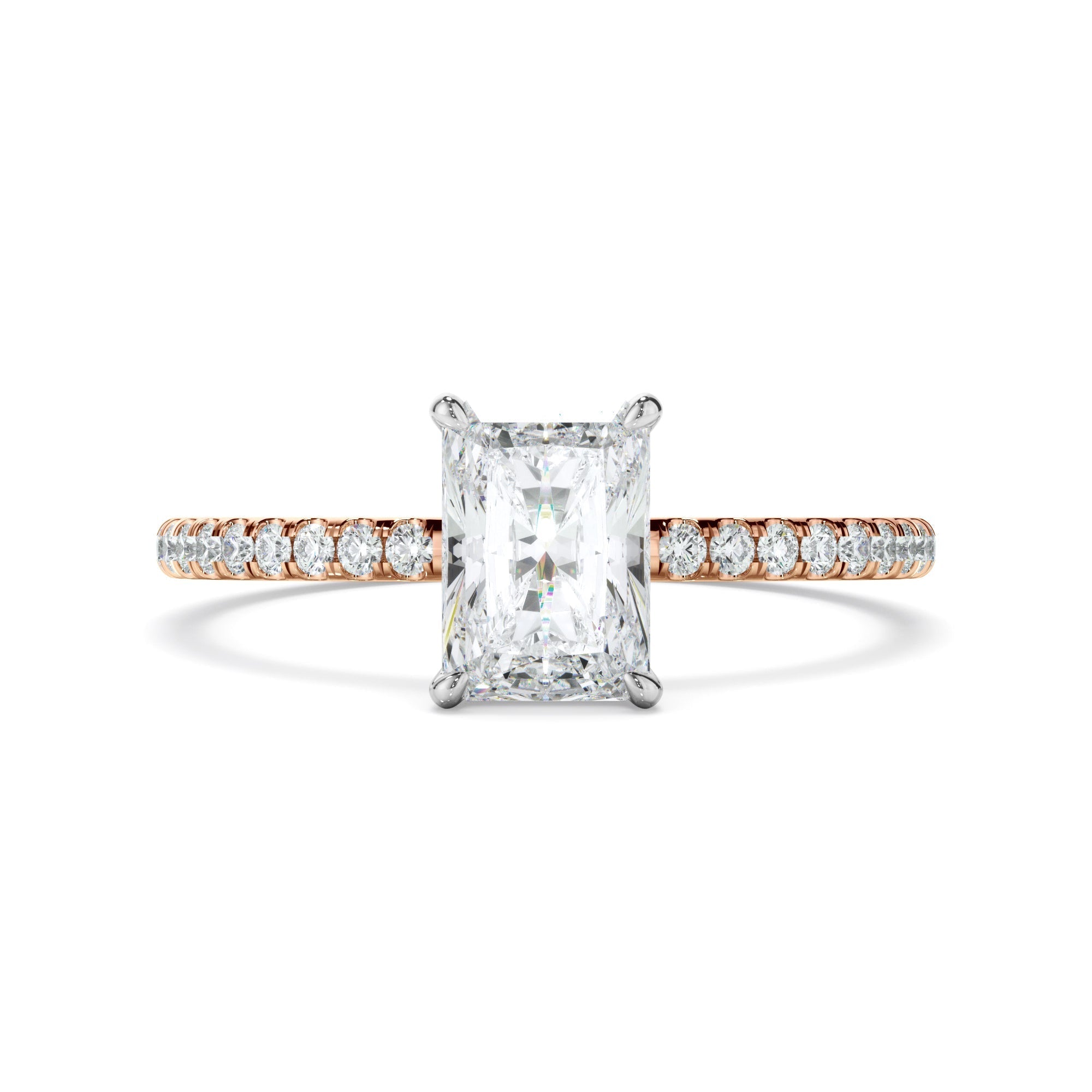 Radiant Cut Diamond Solitaire Engagement Ring With Pave Band