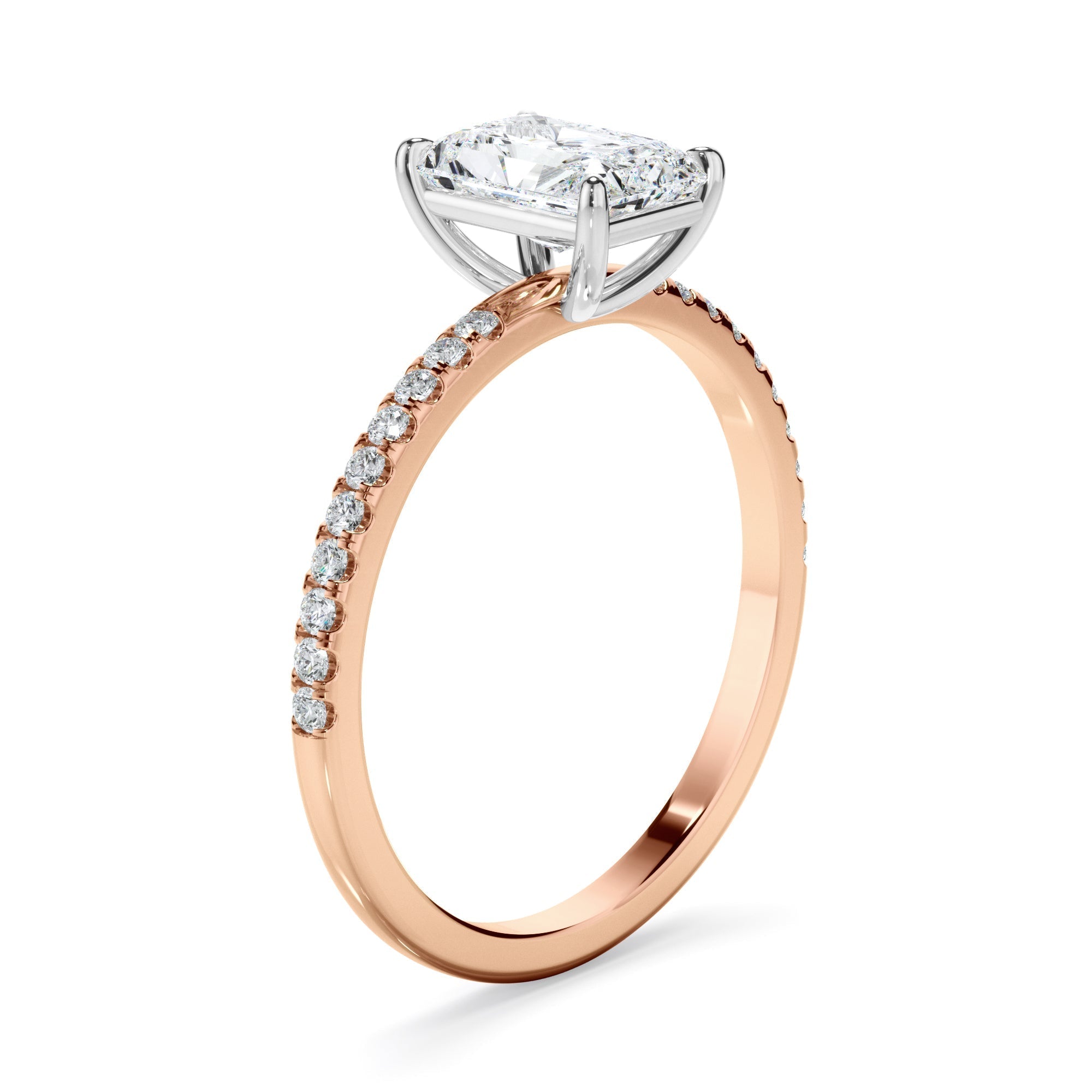 Radiant Cut Diamond Solitaire Engagement Ring With Pave Band