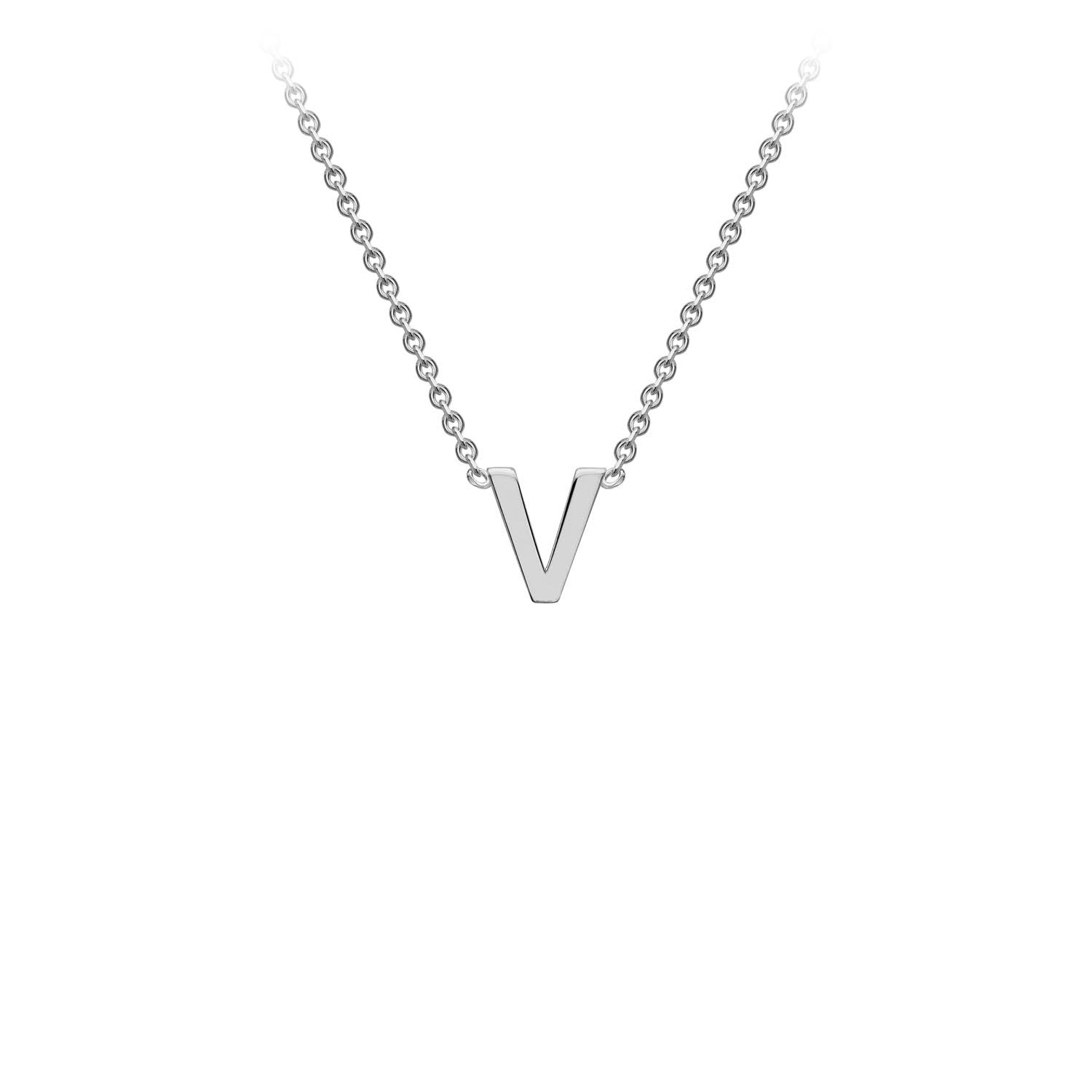 9ct White Gold 'V' Initial Adjustable Letter Necklace 38/43cm