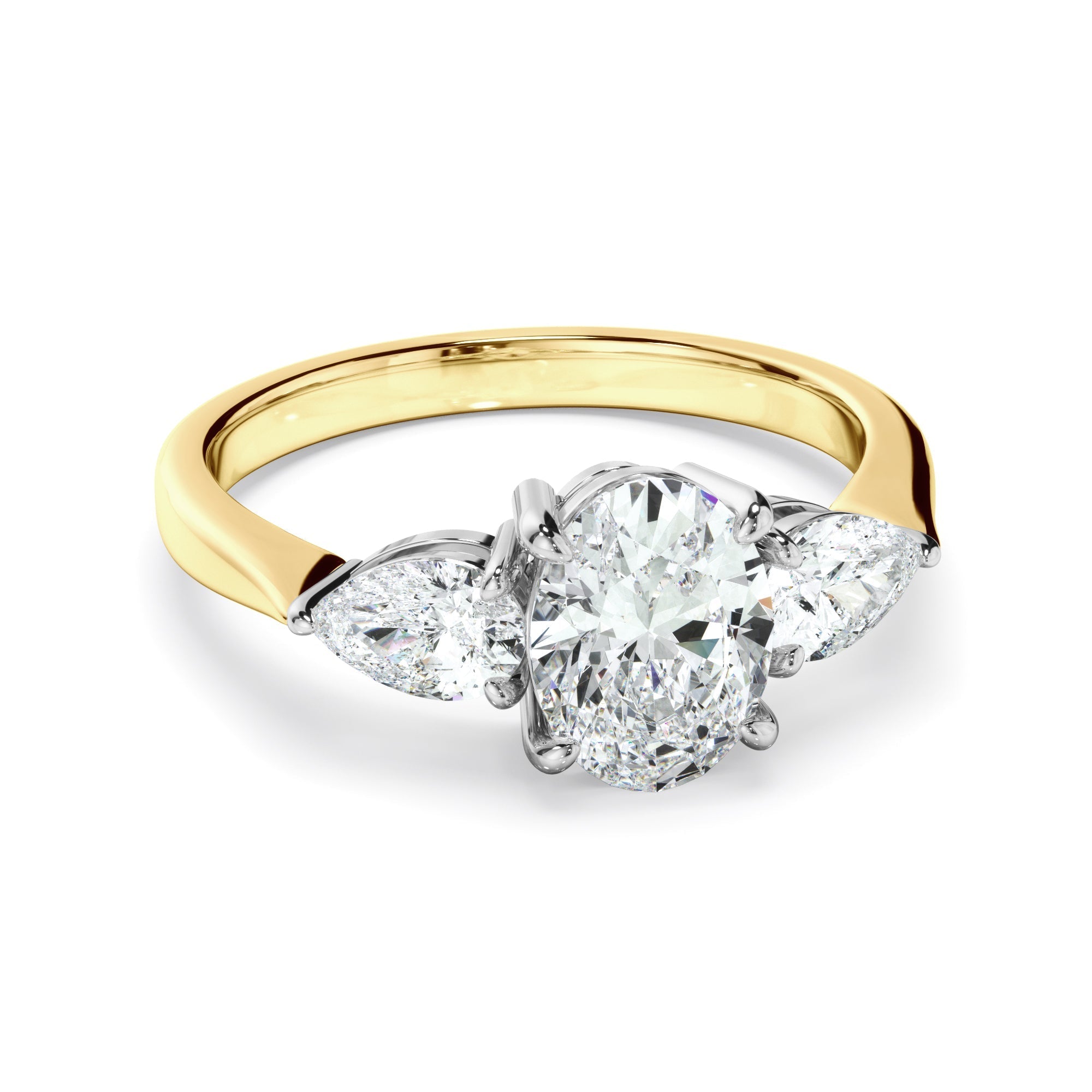 Oval Cut Diamond Engagement Ring With Pear Cut Diamond Sides