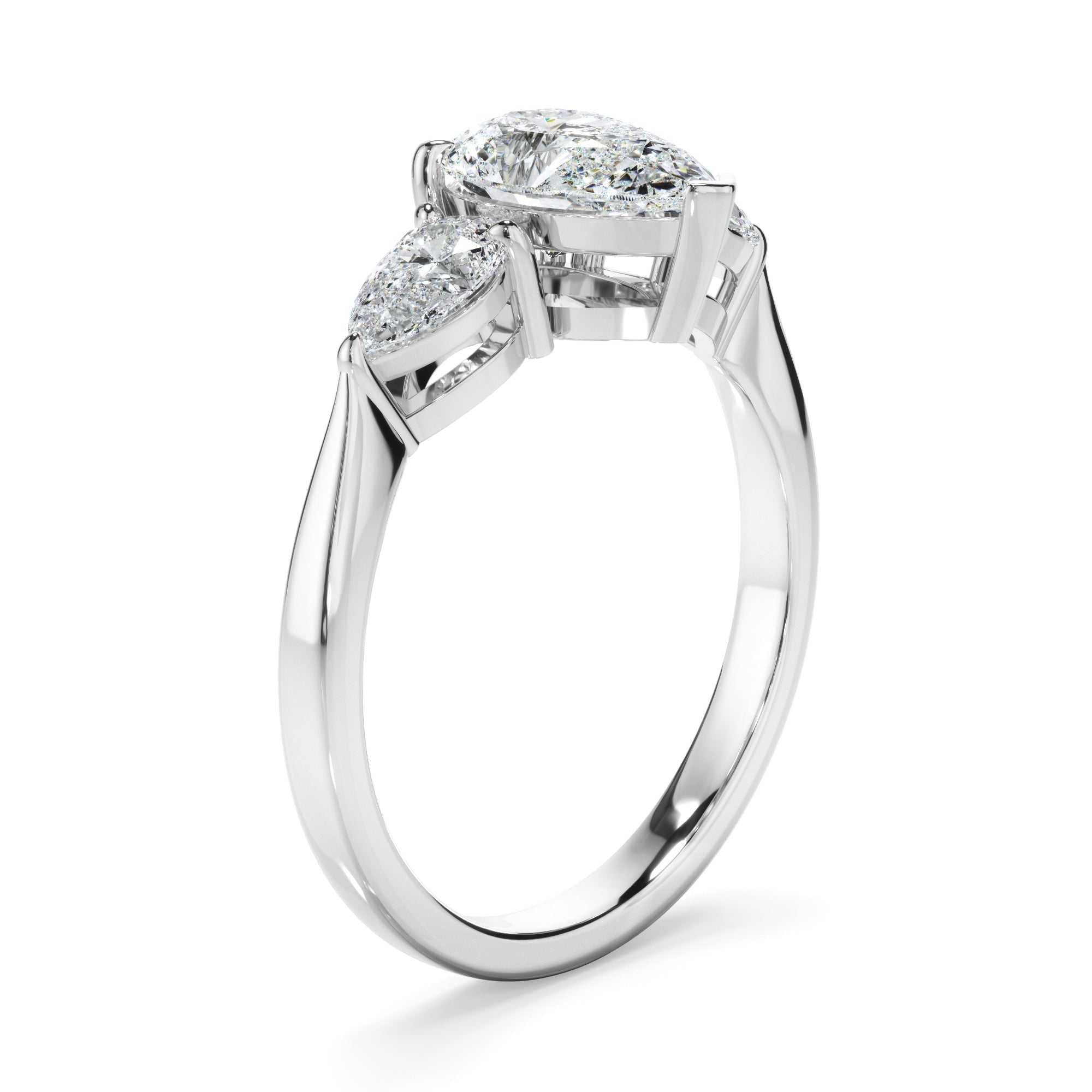 Pear Cut Diamond Engagement Ring With Pear Cut Diamond Sides