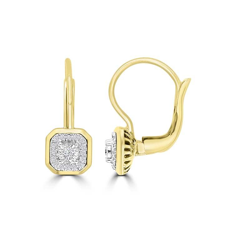 Diamond Leverback Earrings with 0.12ct Diamonds in 9ct Yellow Gold