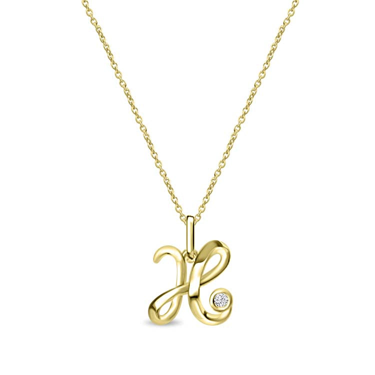 Diamond Initial 'H' Necklace 40-45cm with 0.018ct Diamonds in 9ct Yellow Gold