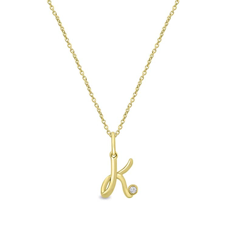 Diamond Initial 'K' Necklace 40-45cm with 0.018ct Diamonds in 9ct Yellow Gold