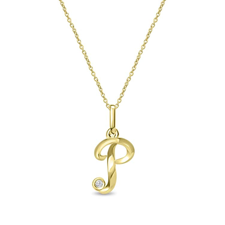 Diamond Initial 'P' Necklace 40-45cm with 0.018ct Diamonds in 9ct Yellow Gold