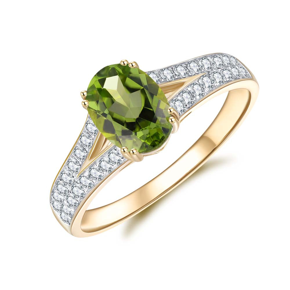 9ct Yellow Gold Peridot & Diamond Ring