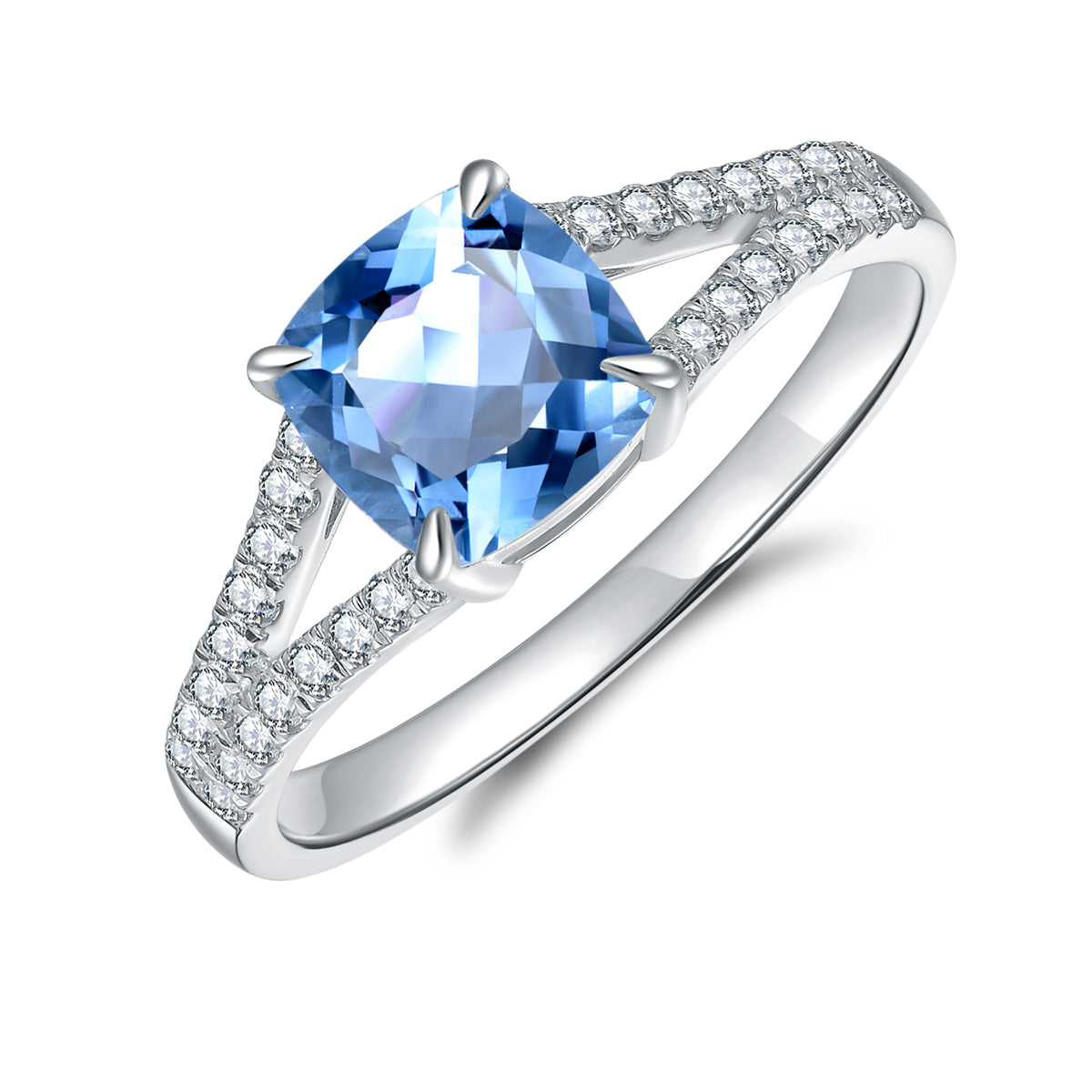 9ct White Gold Blue Topaz & Diamond Ring