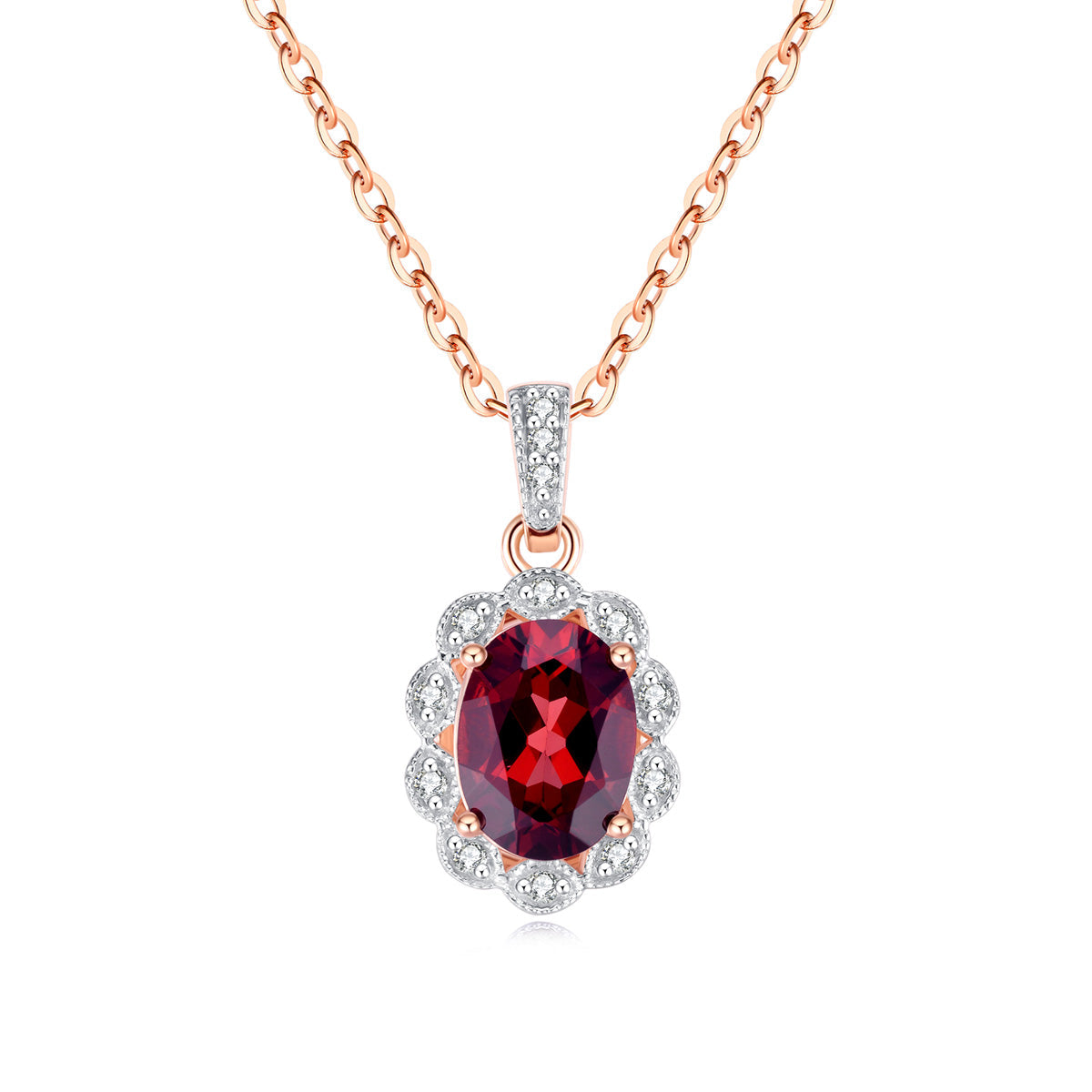 9ct Rose Gold Garnet & Diamond Pendant