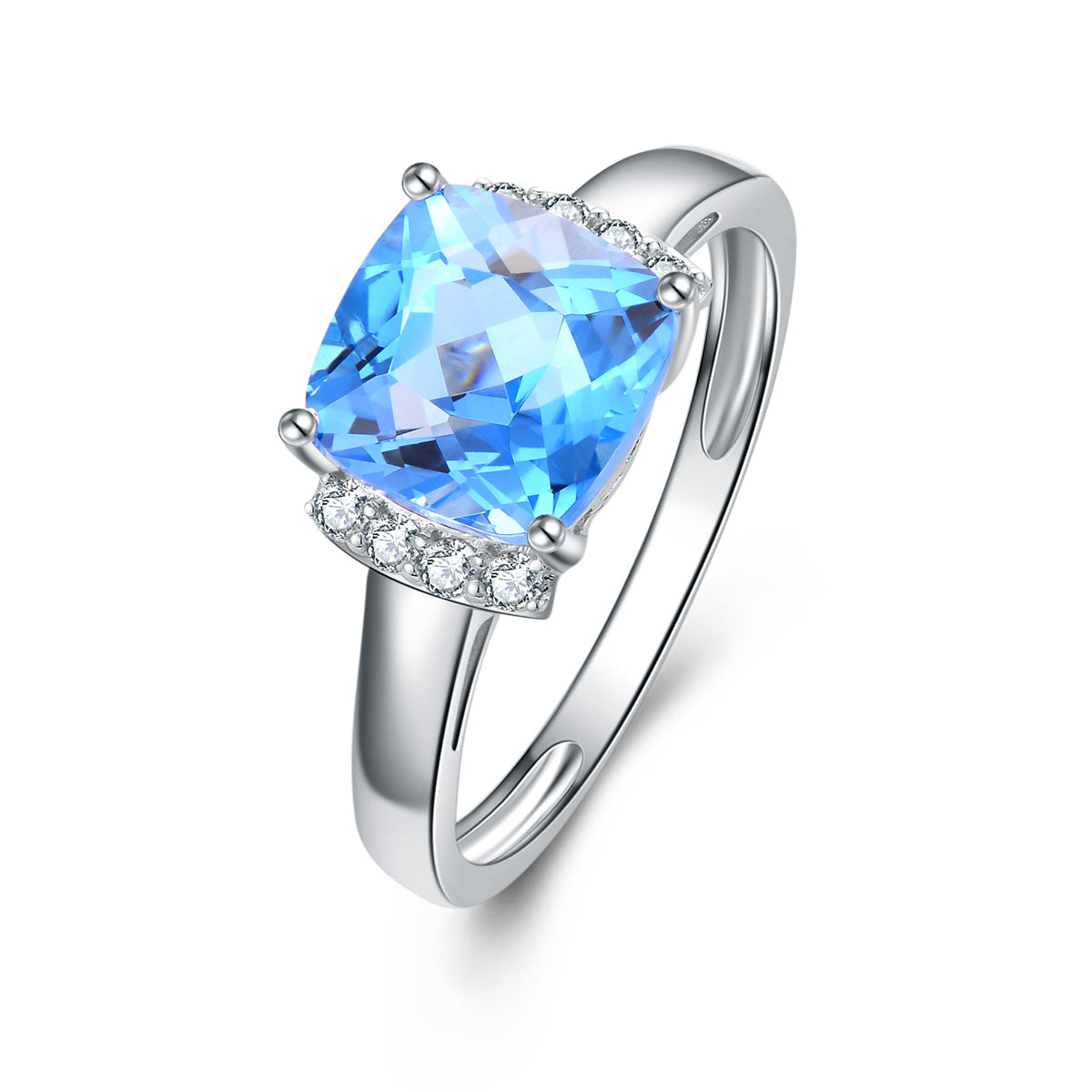 9ct White Gold Blue Topaz & Diamond Ring