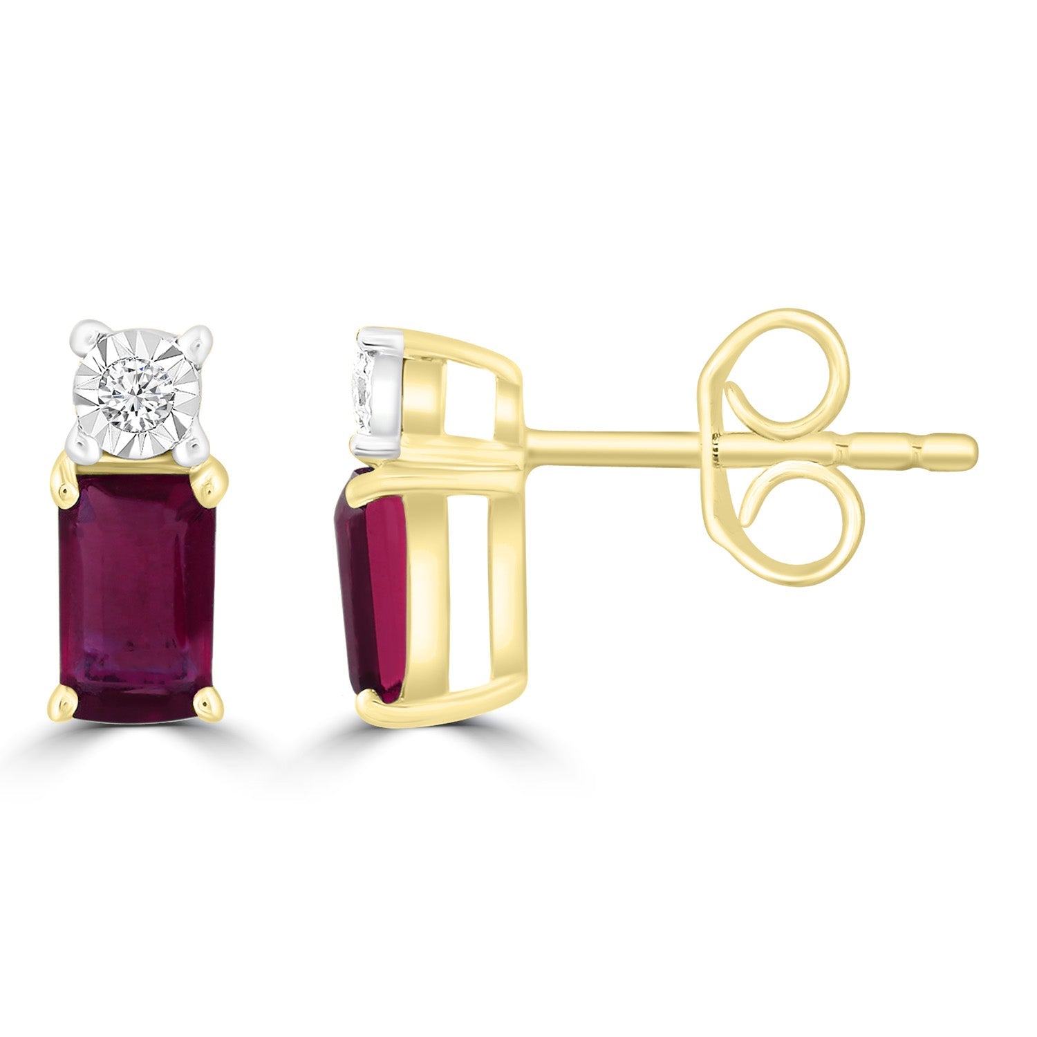 Diamond and Ruby Earrings with 0.02ct Diamonds in 9ct Yellow Gold