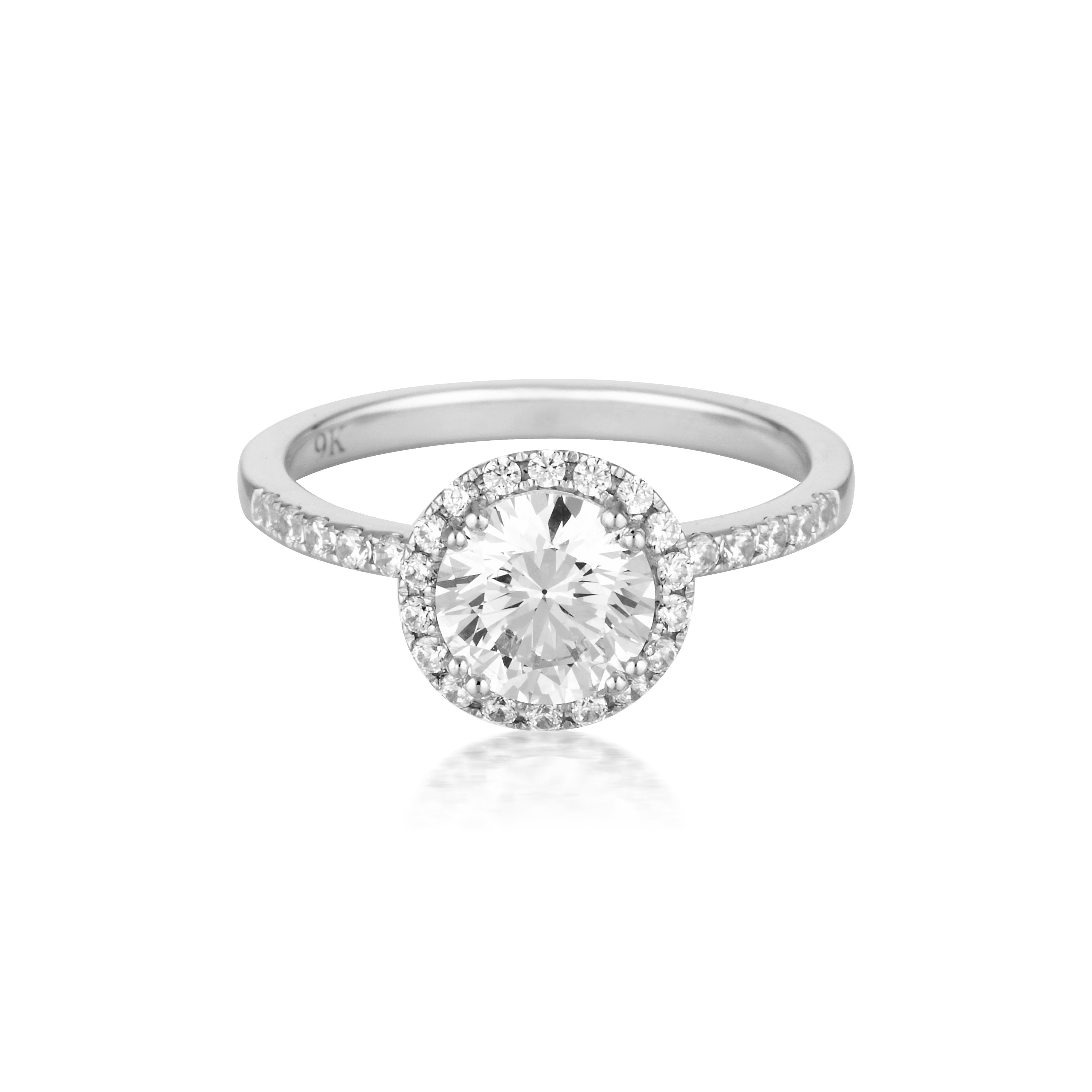 Georgini Round Brilliant Cut 1.25ct Halo Moissanite Engagement Ring in 9ct White Gold