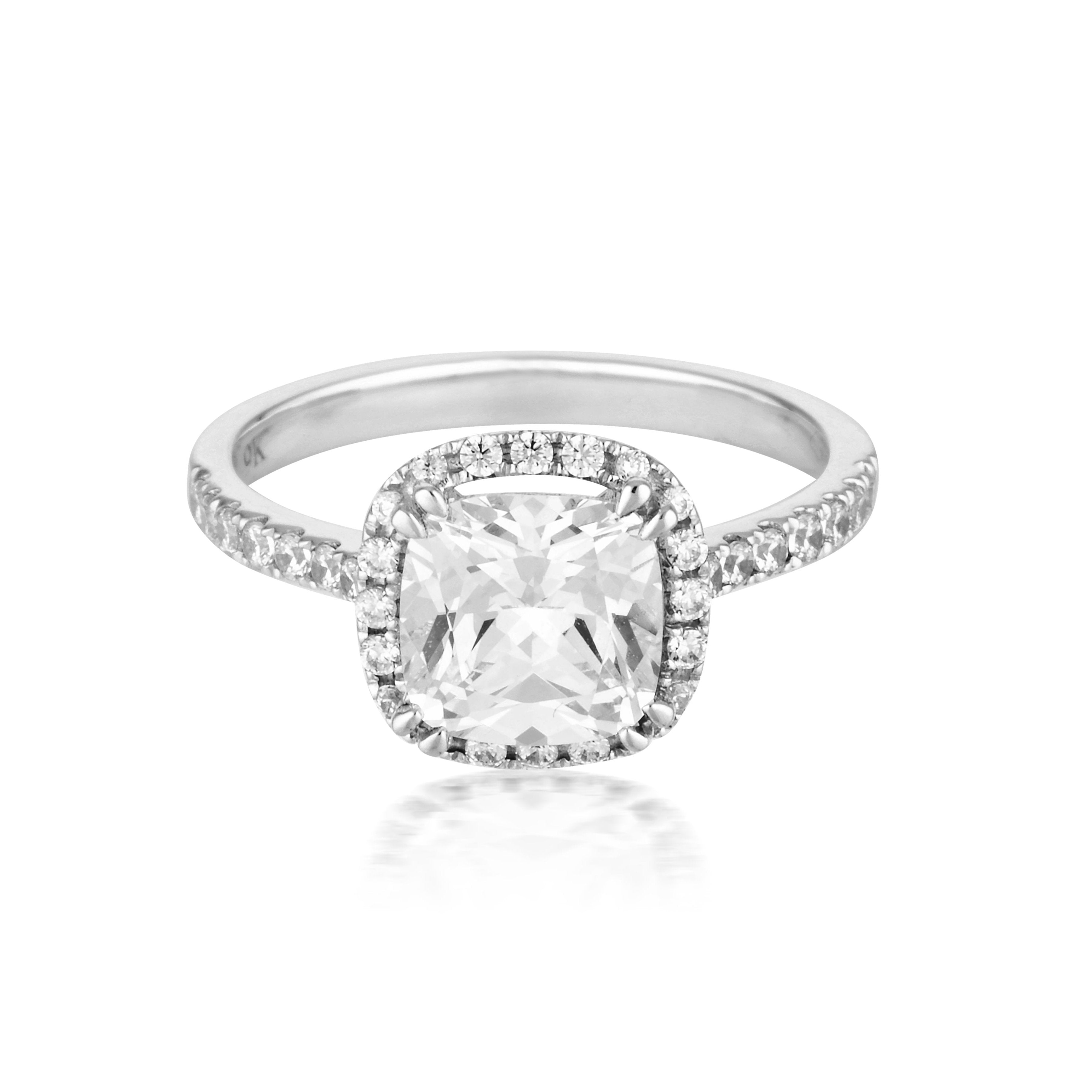 Georgini Cushion Cut Halo 1.50ct Moissanite Engagement Ring in 9ct White Gold