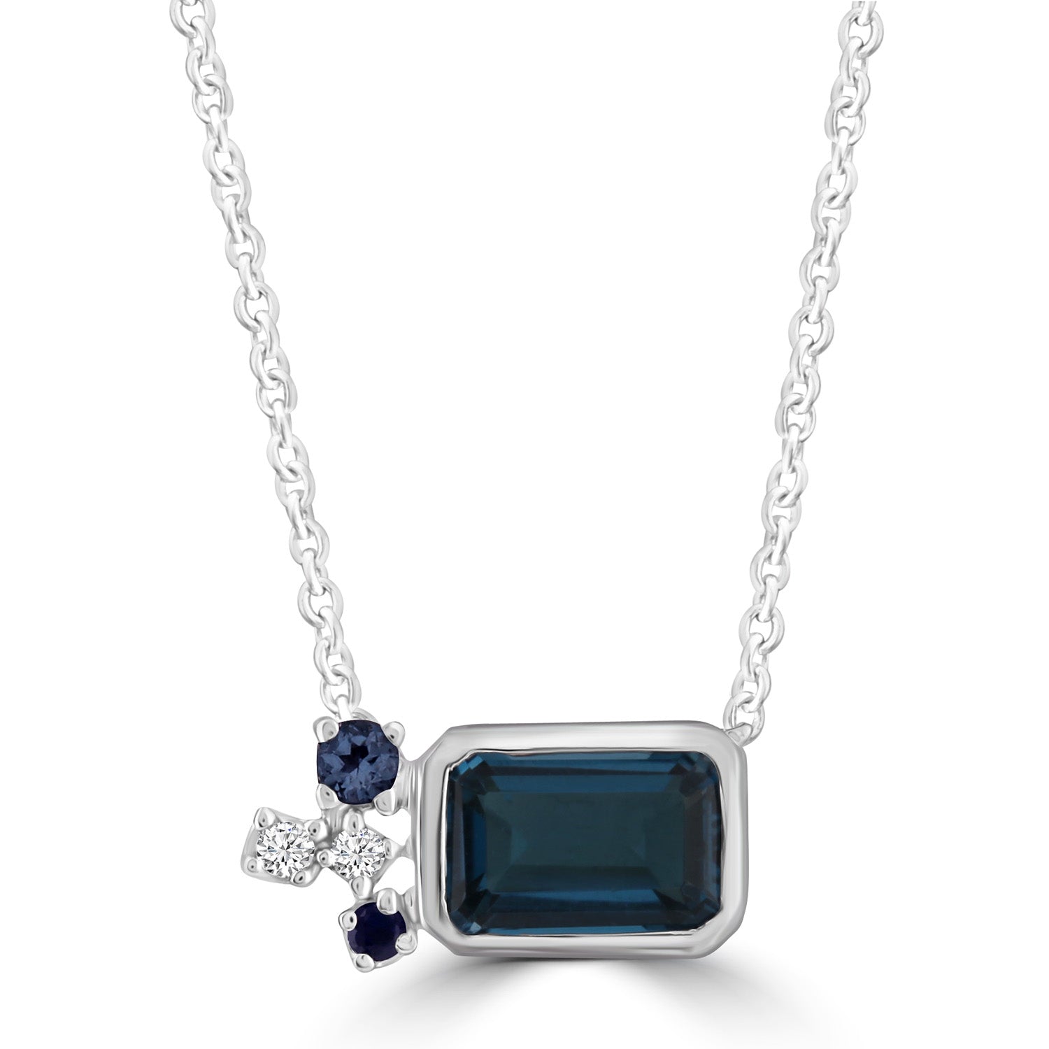 Diamond and Blue Topaz Necklace with 0.02ct Diamonds in 9ct White Gold