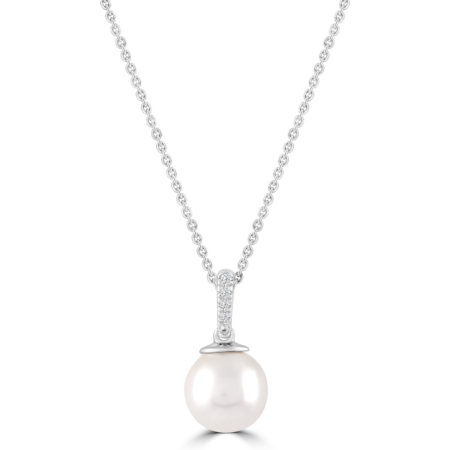 Diamond Pearl Necklace with 0.01ct Diamonds in 9ct White Gold - N-20564-001-W