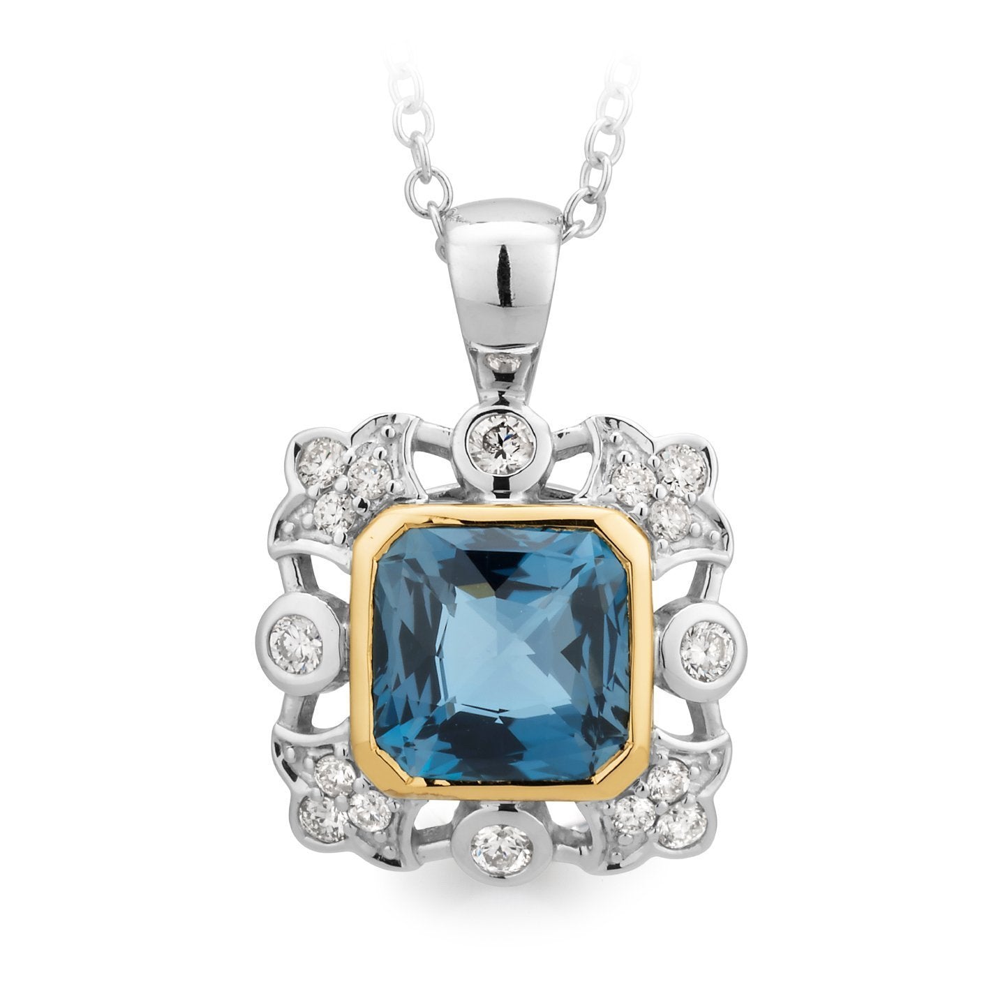 1.93ct London Blue Topaz & 0.21ct Diamond Pendant in 9ct White Gold