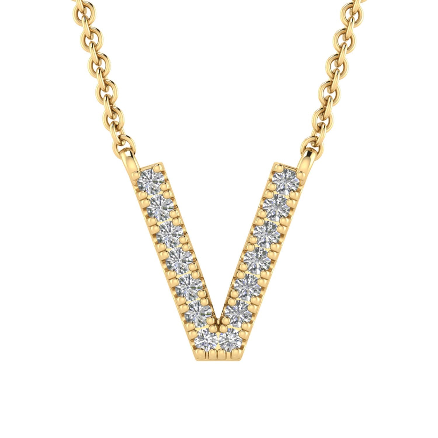 9ct Yellow Gold Diamond Initial 'V' Necklace