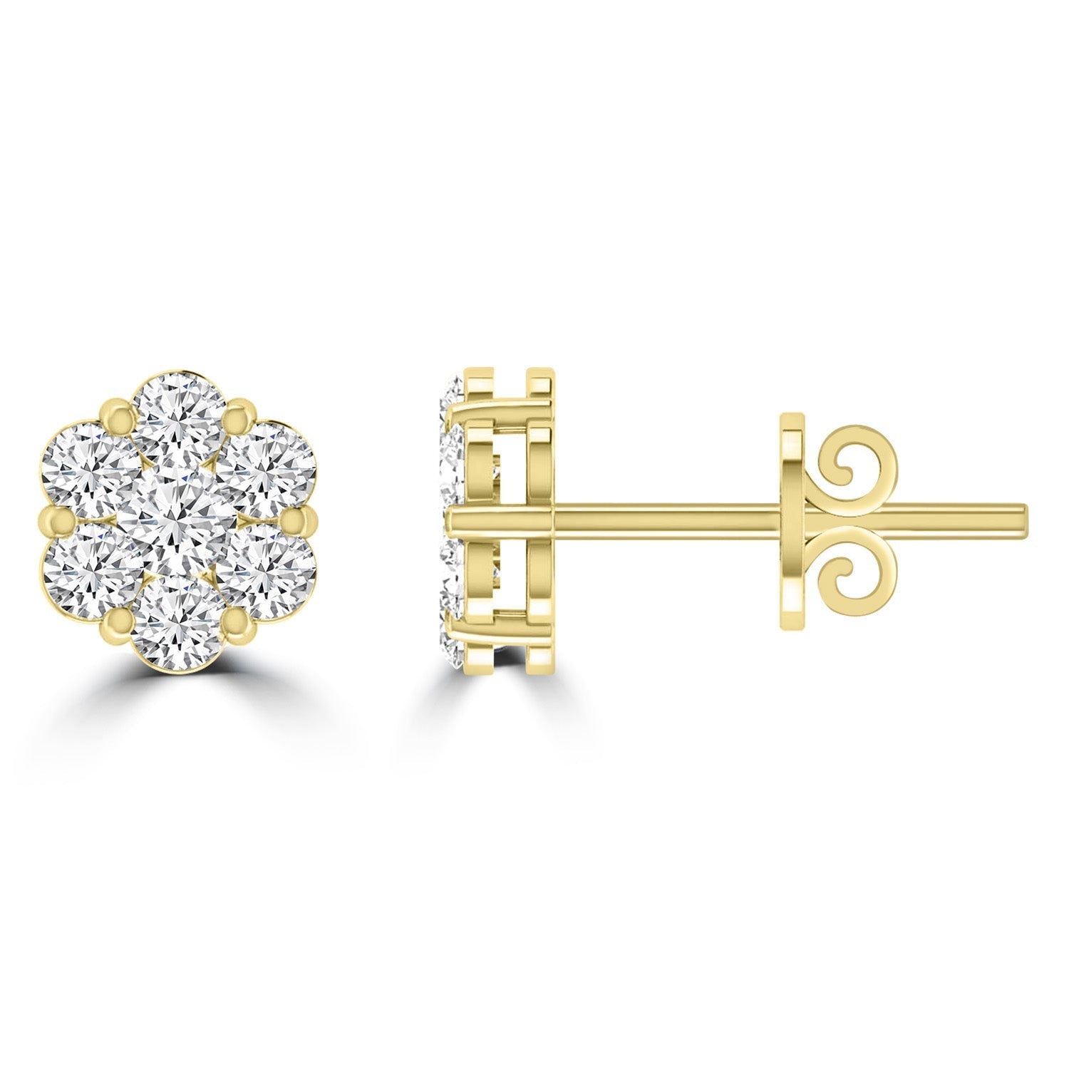 Cluster Stud Diamond Earrings with 0.25ct Diamonds in 9ct Yellow Gold