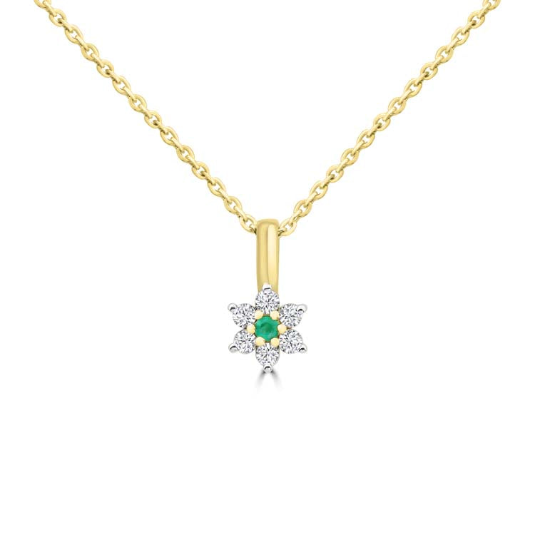 Diamond, Emerald Necklace 40-45cm with 0.1ct Diamonds in 9ct Yellow Gold