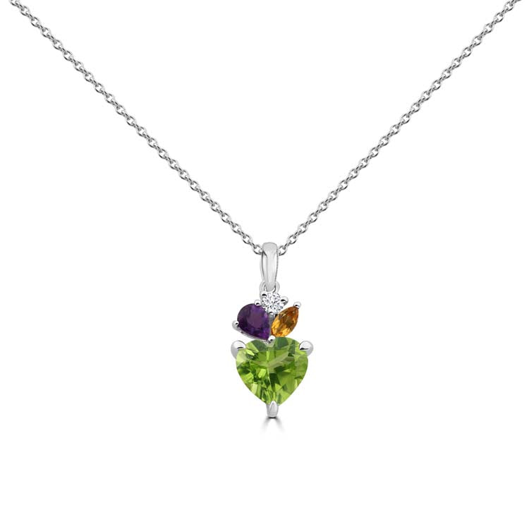 Diamond, Peridot, Amethyst, Citrine Necklace 40-45cm with 0.04ct Diamonds in 9ct White Gold