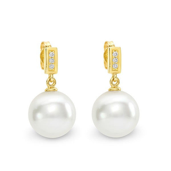 0.06ct Diamond & Freshwater Pearl Earrings in 9ct Yellow Gold